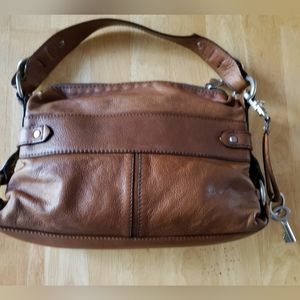 Fossil Fifty-Four Med Brown Leather Shoulder Bag Purse EUC